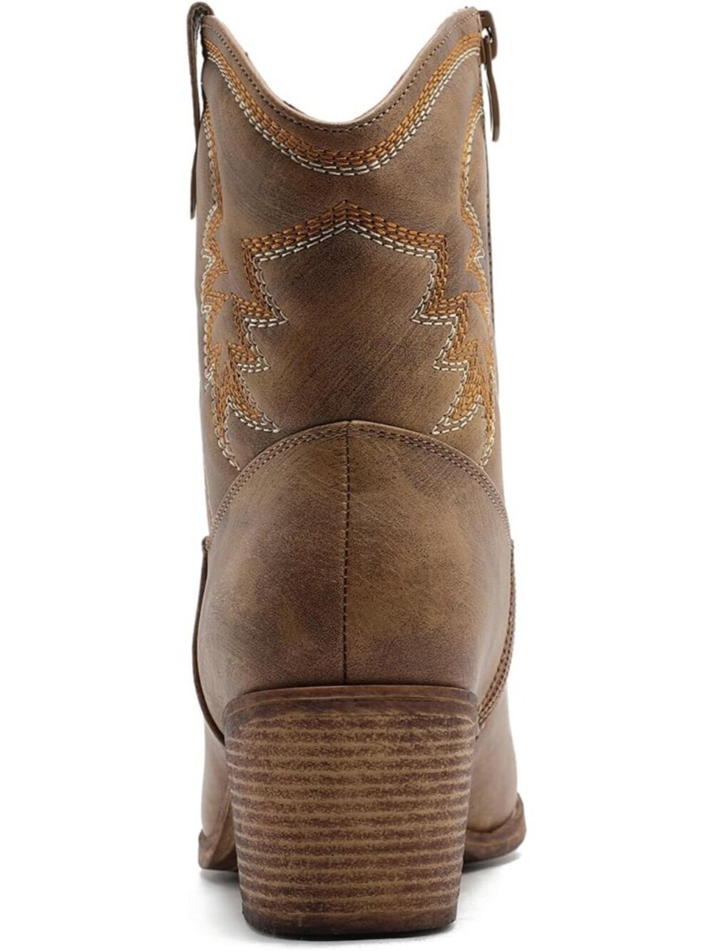 Women’s Camel Cowgirl Boots Ankle Brown Cowboy Boots With Embroidered Stitching - Picture 6 of 6